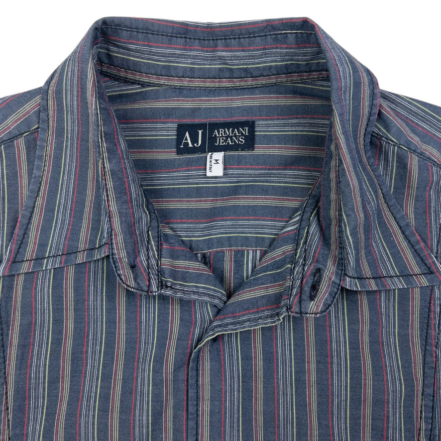 Vintage Armani Jeans Pocket Striped Long Sleeve Button Up Shirt Size M
