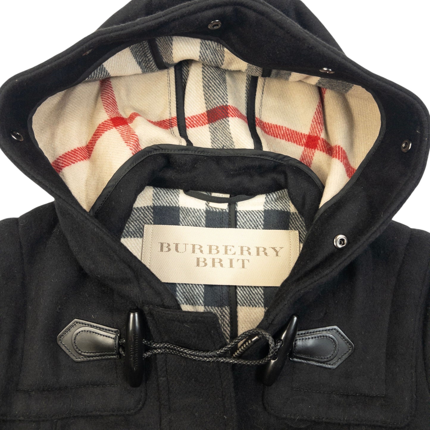 Vintage Burberry Brit Nova Check Lined Wool Duffle Jacket Womens Size XS