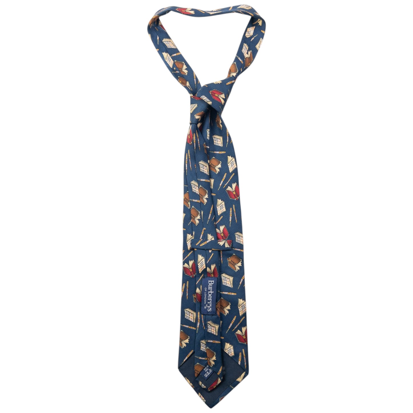 Vintage 90s Burberry Book & Pen Pattern Silk Tie