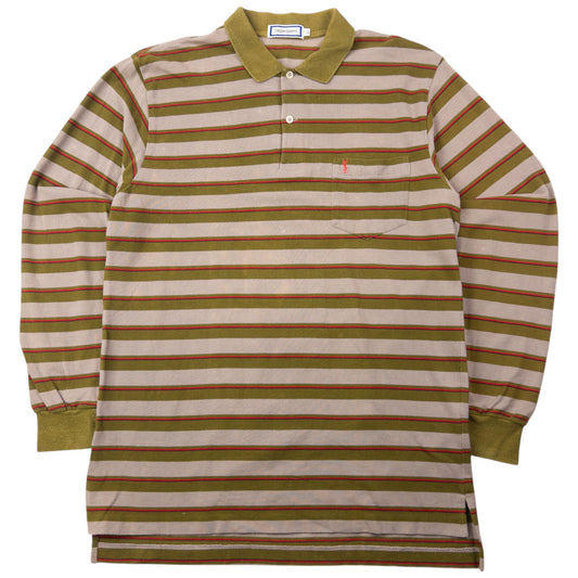 Vintage 80s YSL Yves Saint Laurent Striped Long Sleeve Polo Shirt Size M