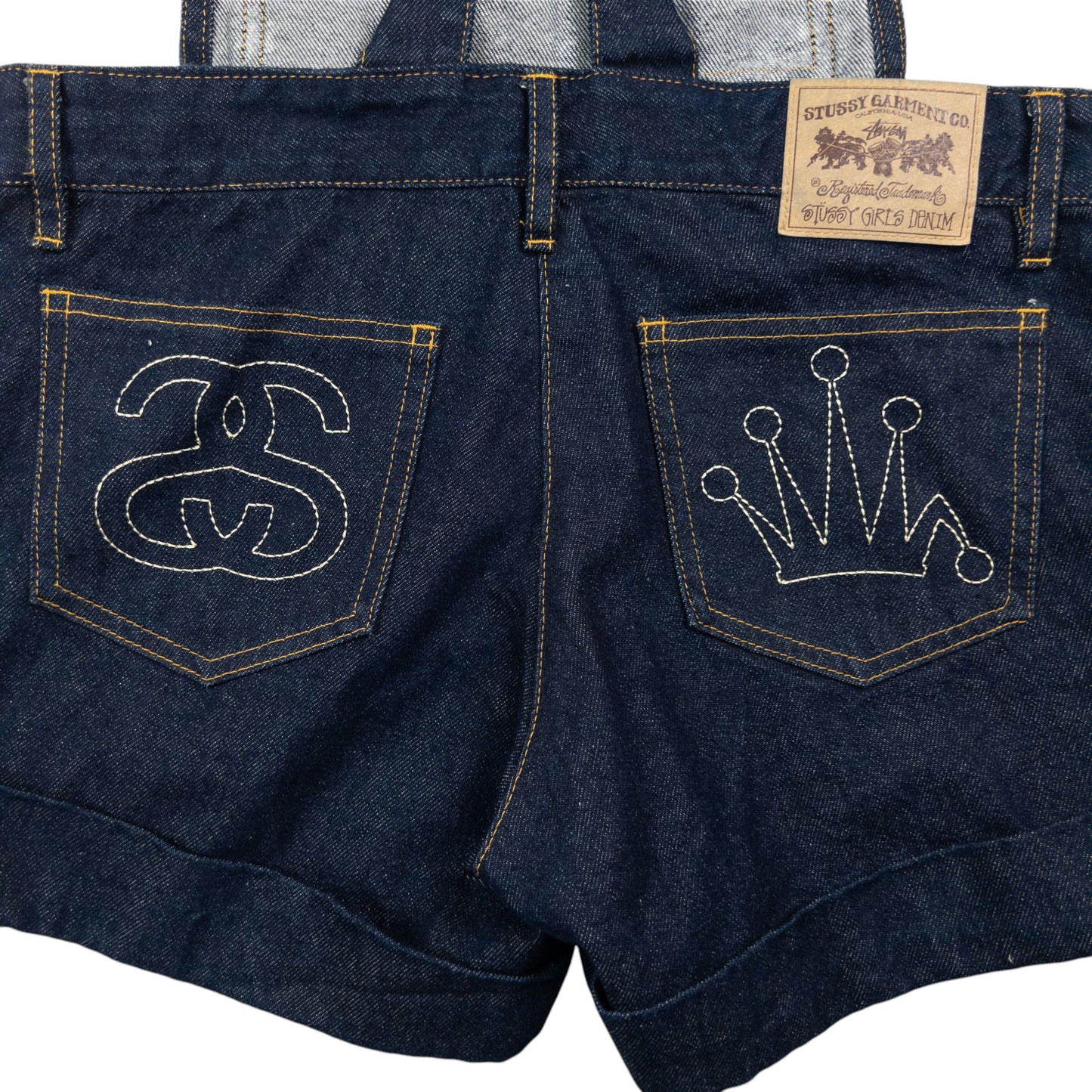 Vintage Stussy Embroidered Denim Short Dungarees Womens Size M
