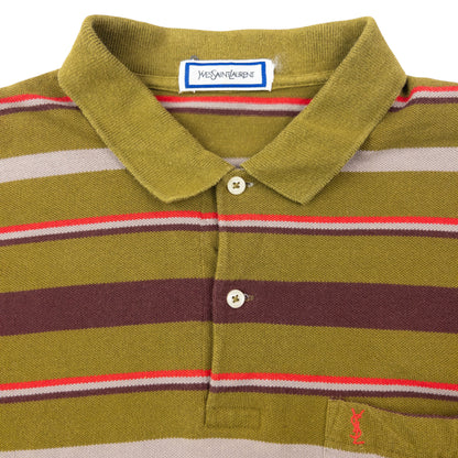 Vintage 80s YSL Yves Saint Laurent Striped Long Sleeve Polo Shirt Size S