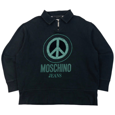 Vintage 90s Moschino Jeans Peace Sign Q Zip Sweatshirt Size L