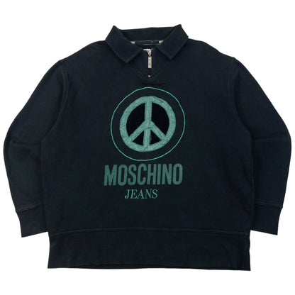 Vintage 90s Moschino Jeans Peace Sign Q Zip Sweatshirt Size L