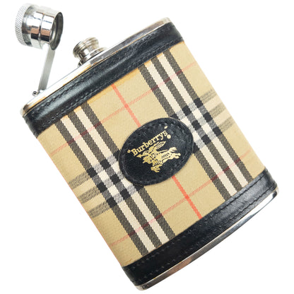 Vintage 90s Burberry Nova Check Steel Hip Flask