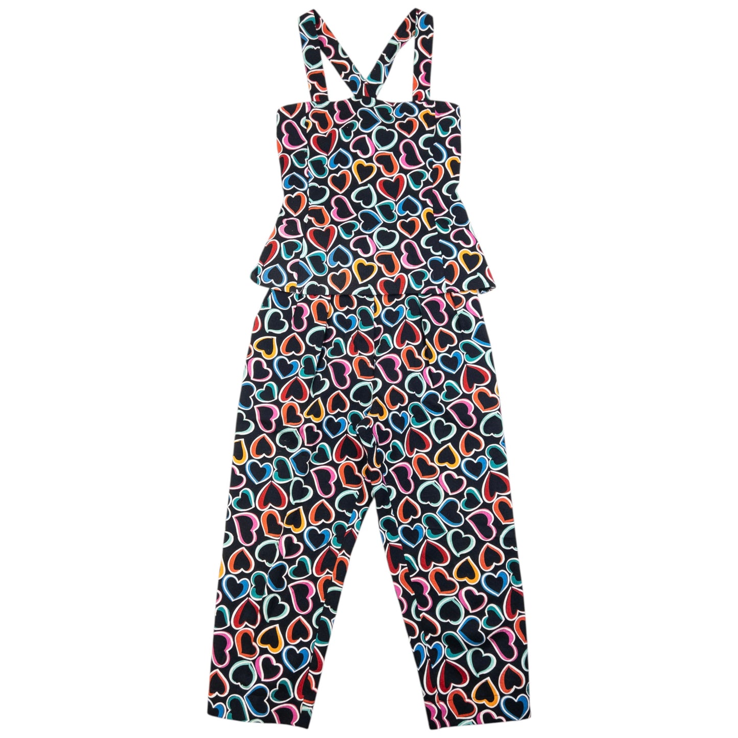 Vintage 80s YSL Yves Saint Laurent Heart Print Top & Trousers Set Womens Size XS