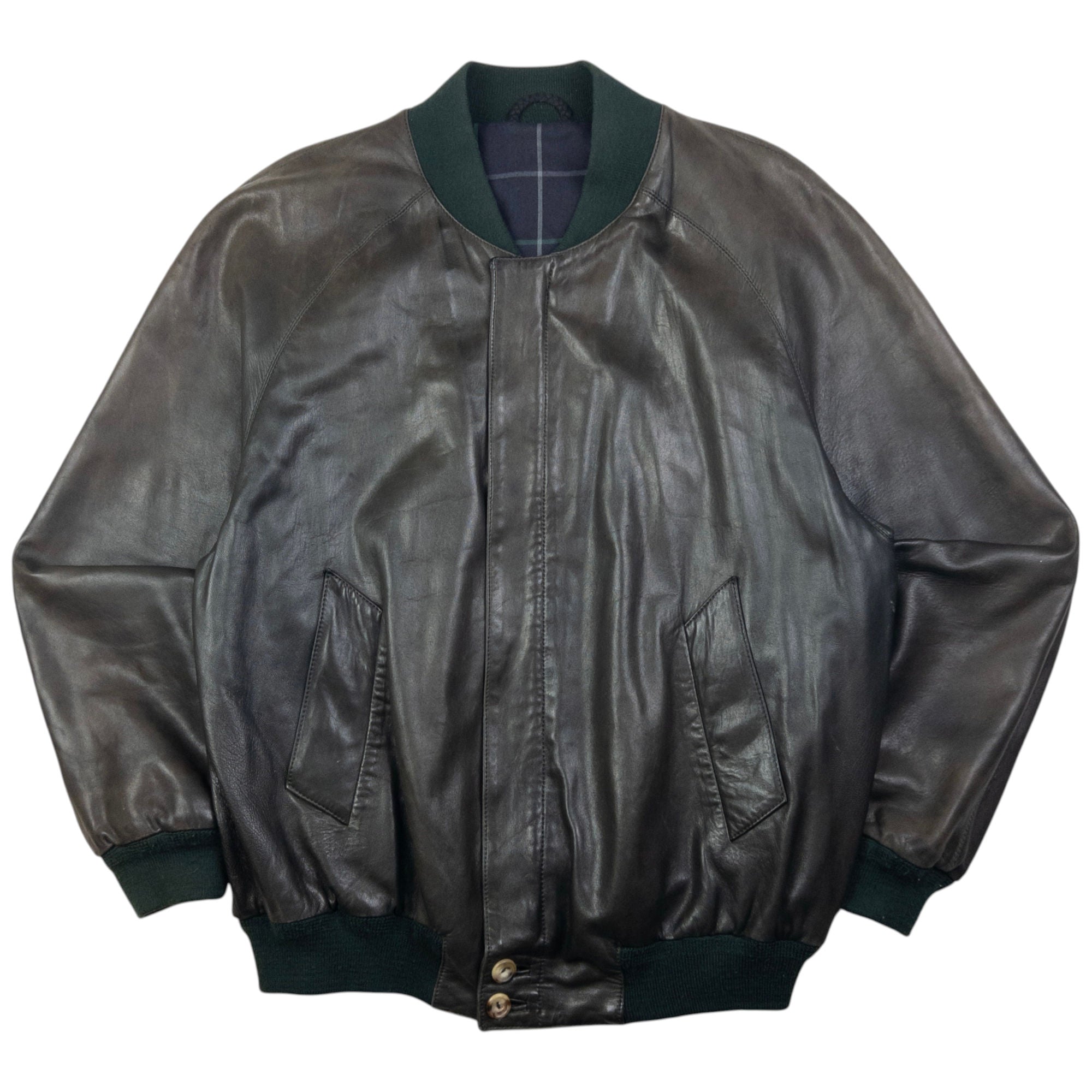 Vintage Burberry Leather Bomber Jacket Size XL