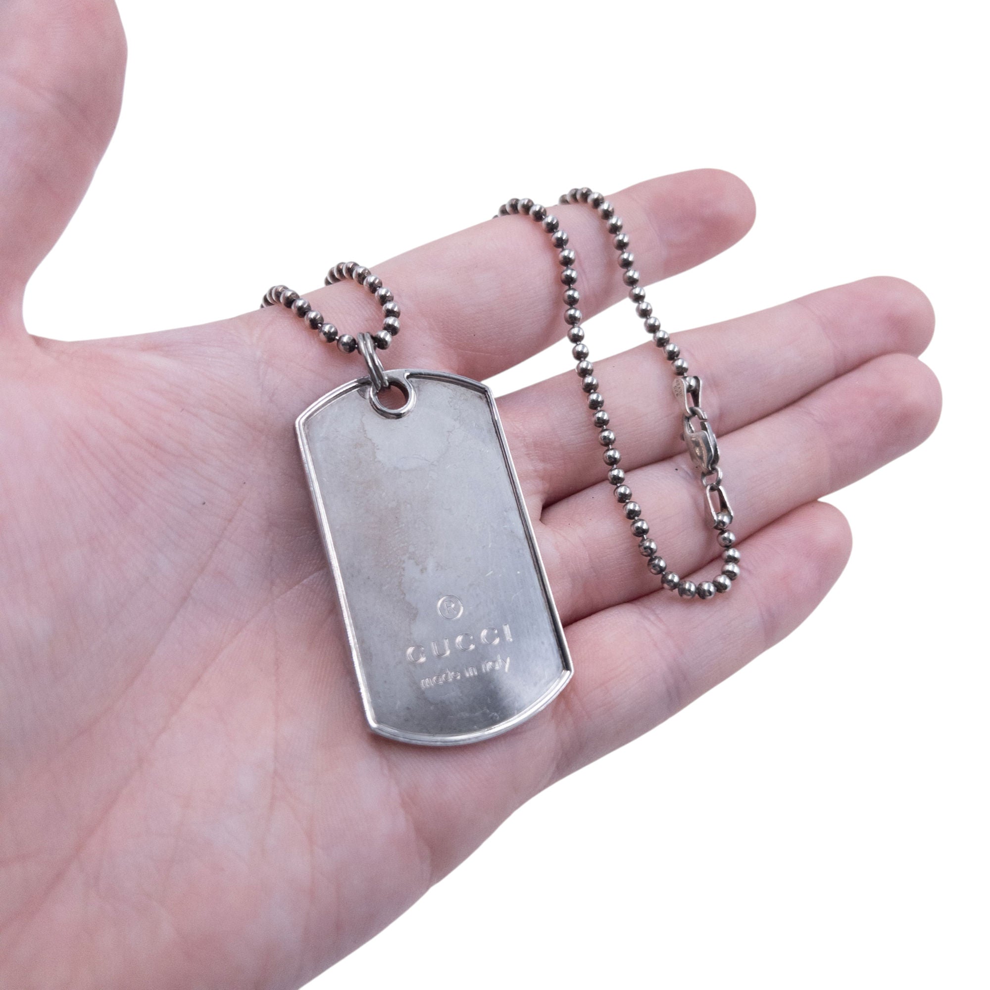 Vintage 2000s Gucci Embossed Dog Tag Necklace