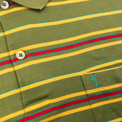Vintage 80s YSL Yves Saint Laurent Striped Long Sleeve Polo Shirt Size M
