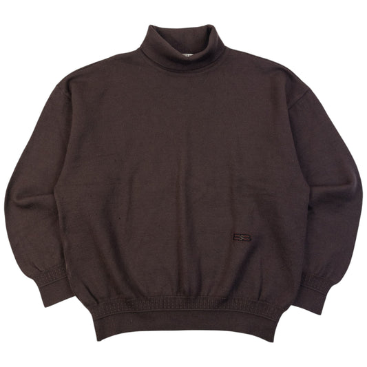 Vintage 90s Balenciaga Sports Wool Turtleneck Jumper in brown, embroidered logo detail