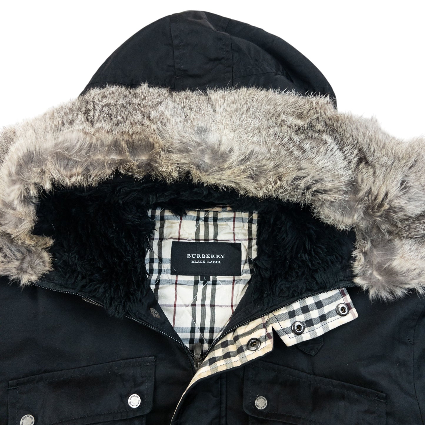 Vintage 2000s Burberry Black Label Nova Check Lined Fur Collar Jacket Size M