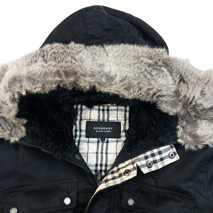 Vintage 2000s Burberry Black Label Nova Check Lined Fur Collar Jacket Size M