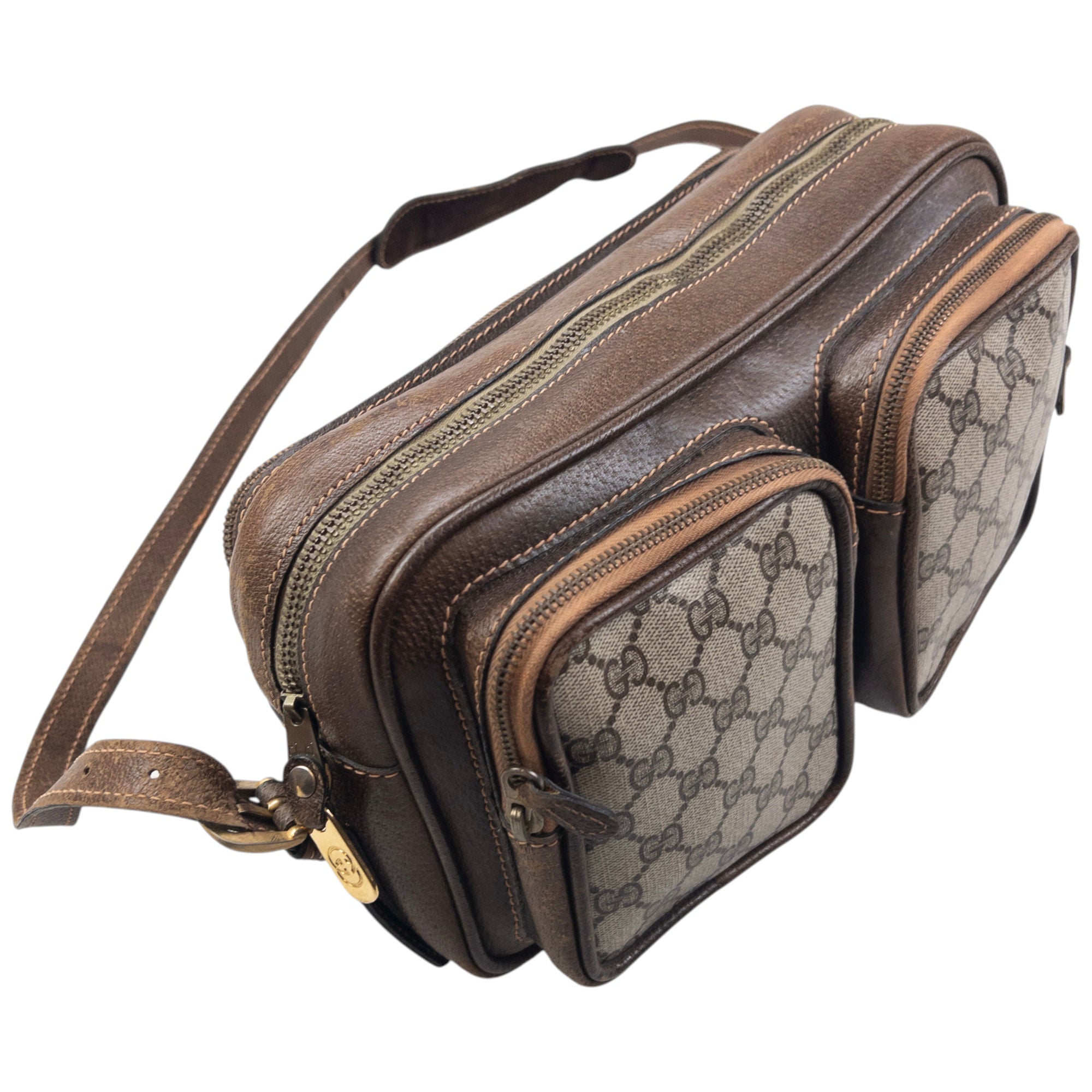 Vintage 80s Gucci Monogram Leather Crossbody Bag