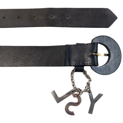 Vintage 2000s YSL Yves Saint Laurent Charm Leather Belt in black, photo 6