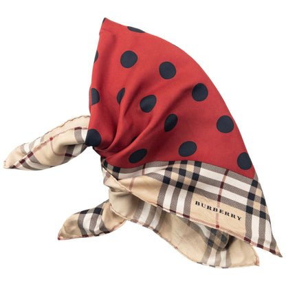 Vintage 2000s Burberry Nova Check Polka Dot Silk Scarf