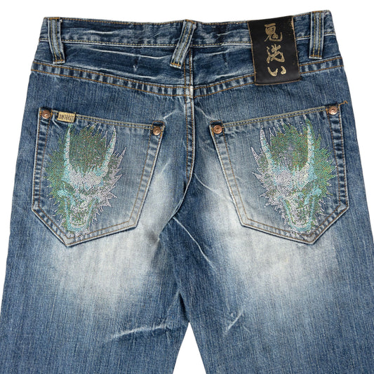 Vintage Oniarai Diamanté Demon Japanese Denim Jeans Size W31