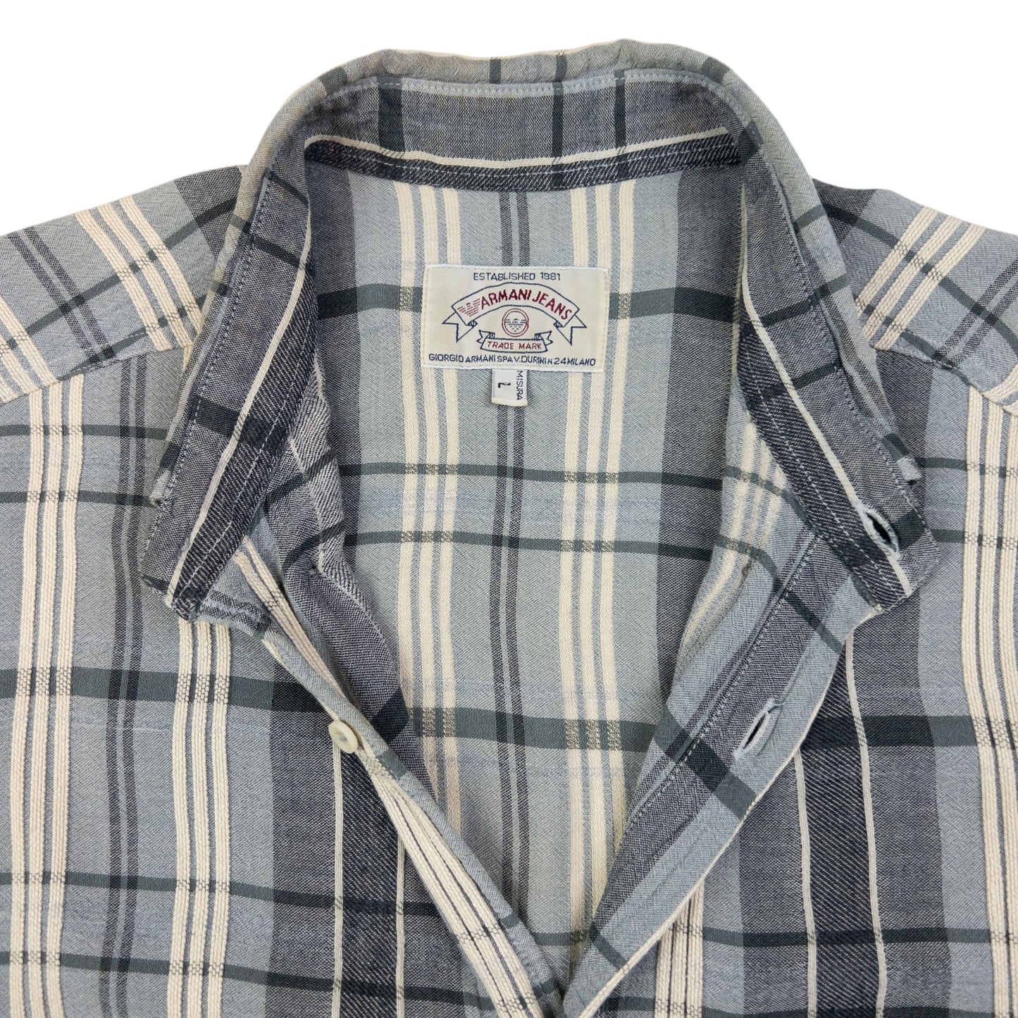 Vintage Armani Jeans Checkered Long Sleeve Button Up Shirt Size L