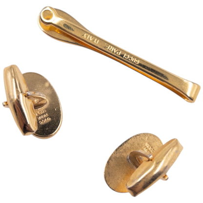 Vintage 90s Gucci Embossed Cufflinks & Tie Clip Set