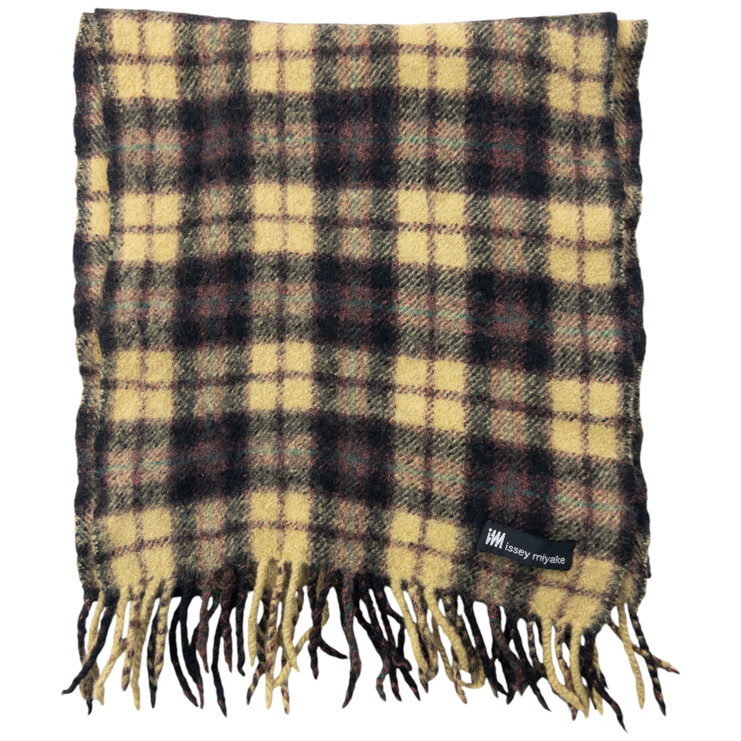 Vintage 2000s Issey Miyake Checkered Wool Tassel Scarf