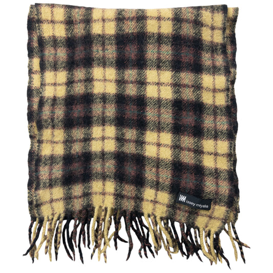 Vintage 2000s Issey Miyake Checkered Wool Tassel Scarf