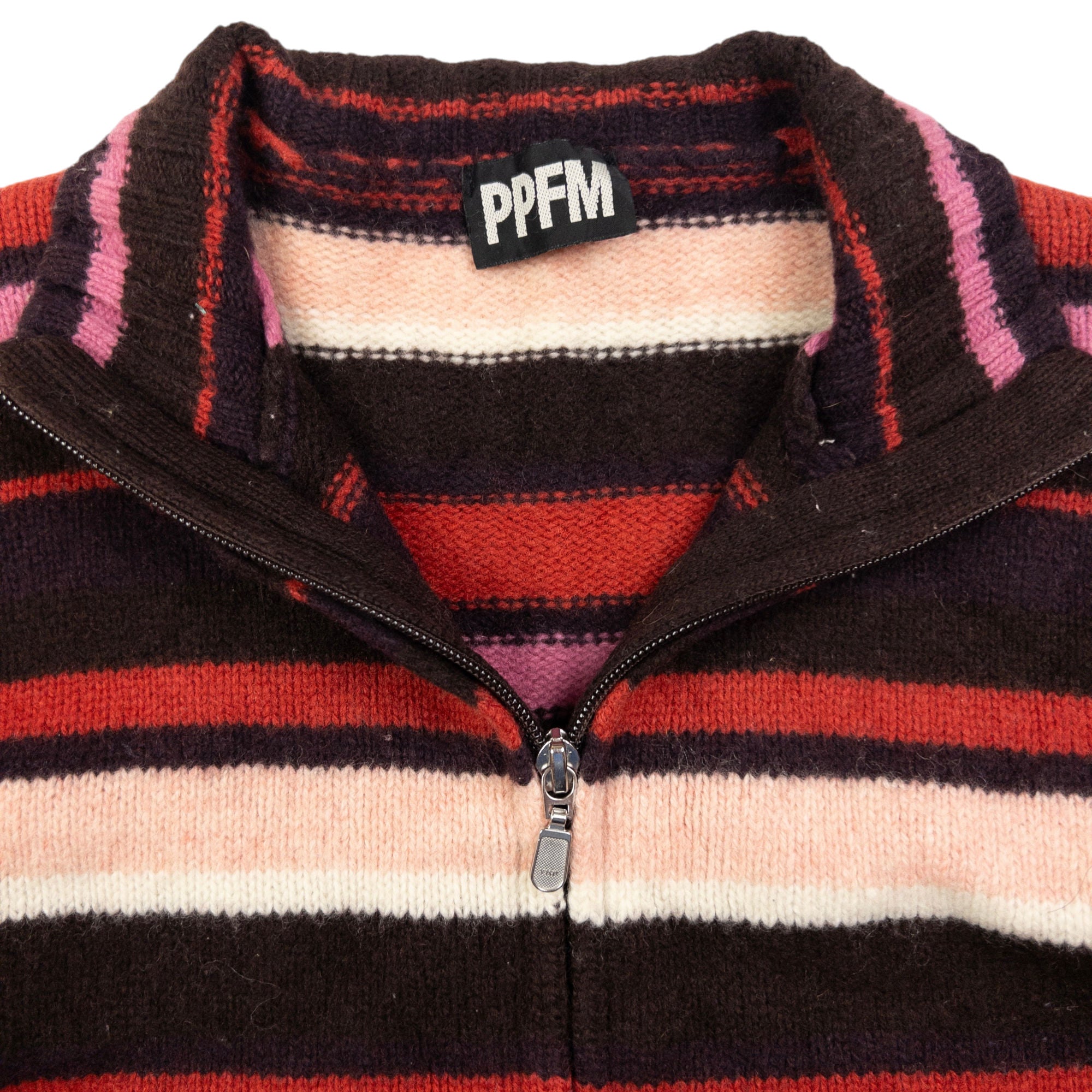 Vintage PPFM Striped Zip Up Knit Jumper Womens Size S