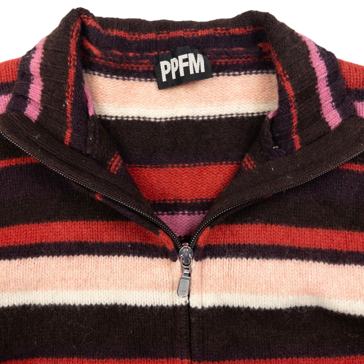 Vintage PPFM Striped Zip Up Knit Jumper Womens Size S