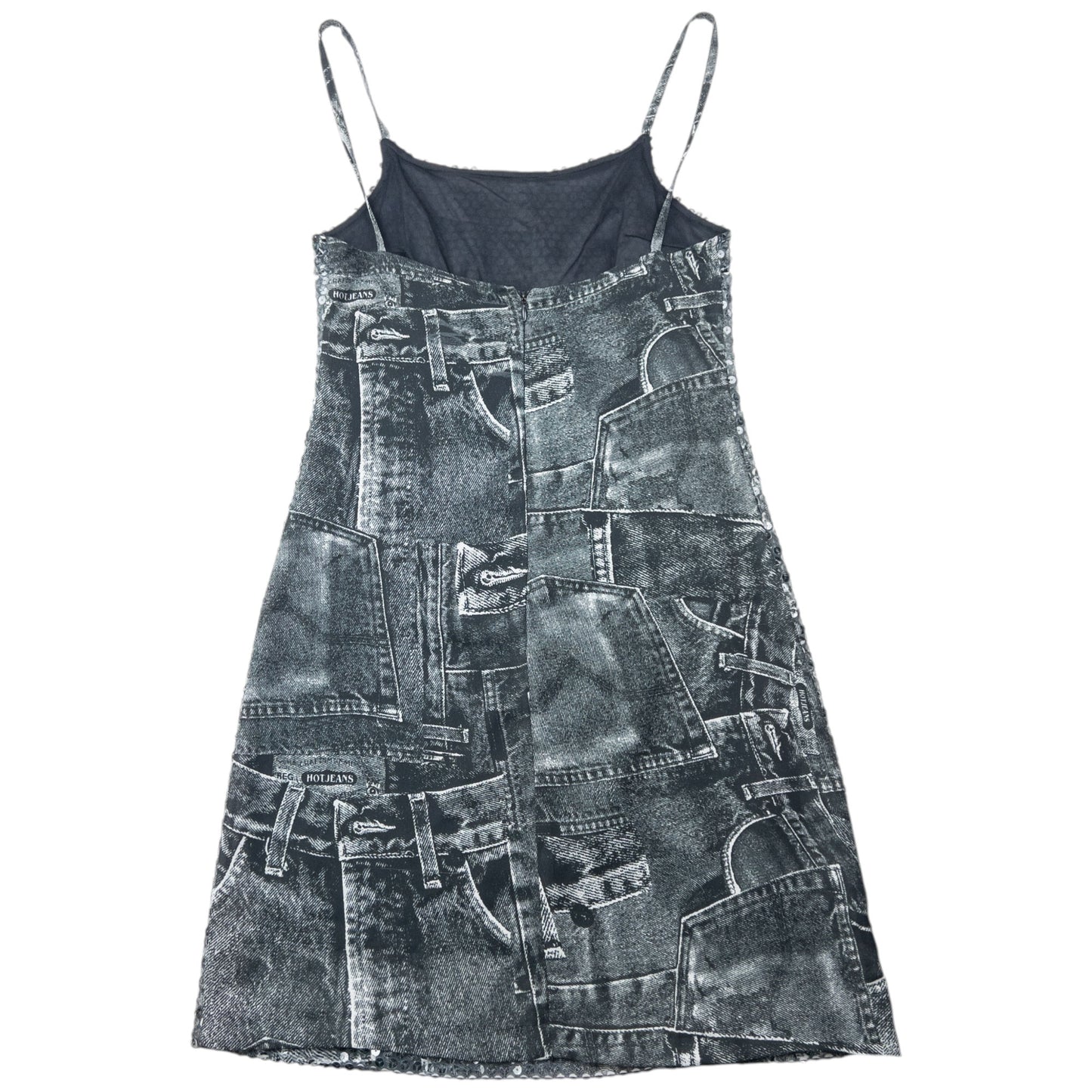 Vintage 2000s Versace Jeans Couture Sequin Denim-Print Dress Womens Size S