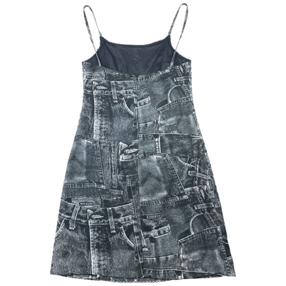 Vintage 2000s Versace Jeans Couture Sequin Denim-Print Dress Womens Size S