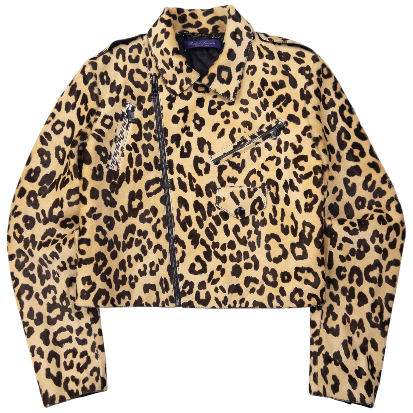 Vintage Ralph Lauren Purple Label Cropped Leopard Print Jacket Womens Size M