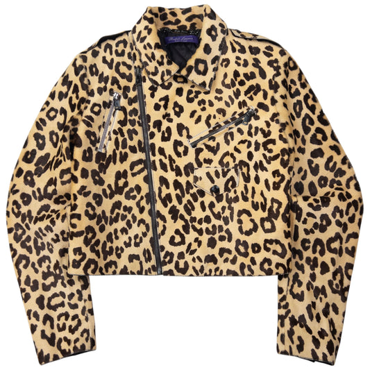 Vintage Ralph Lauren Purple Label Cropped Leopard Print Jacket Womens Size M