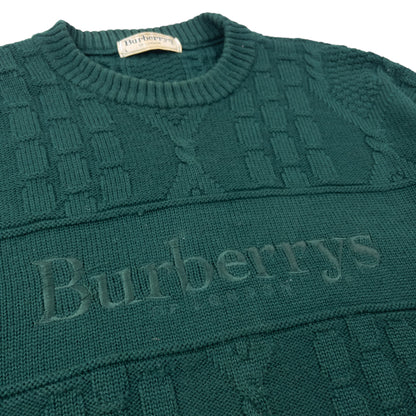 Vintage 90s Burberry Embroidered Cable Knit Jumper Size L