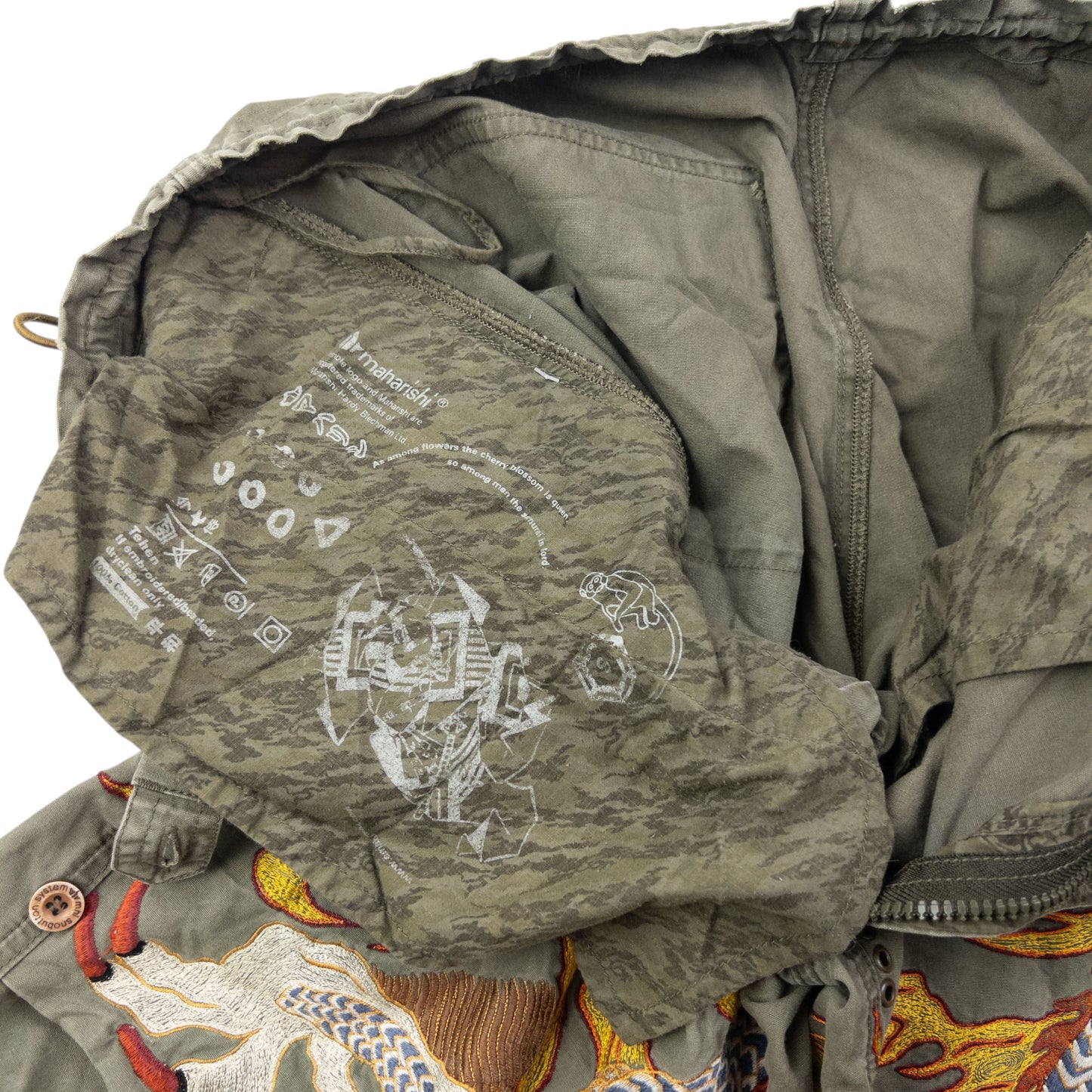 Vintage 2000s Maharishi Embroidered Dragon Roll Up Trousers Size S