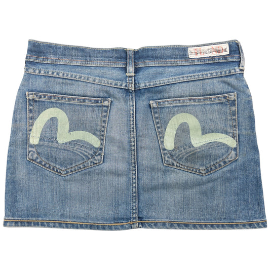 Vintage Puma X Evisu Double Gull Japanese Denim Mini Skirt Womens Size W30