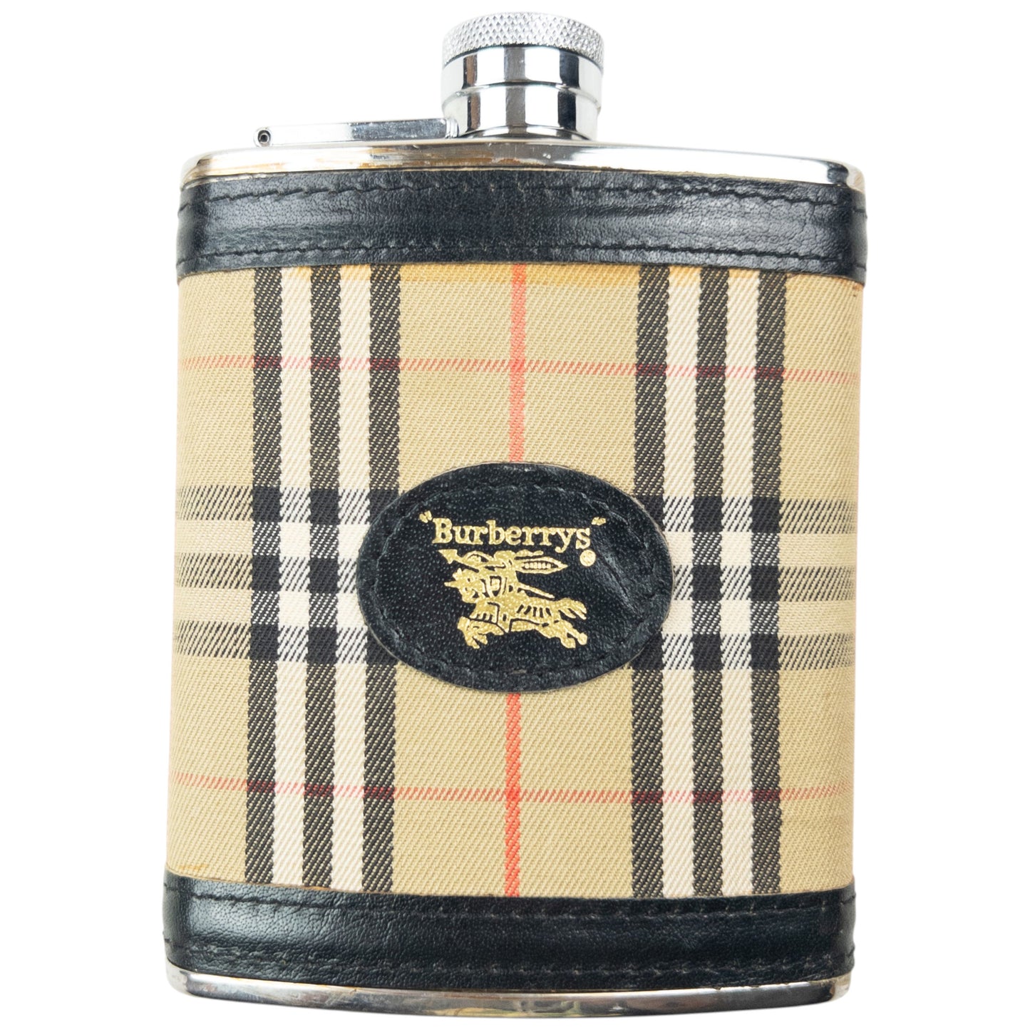 Vintage 90s Burberry Nova Check Steel Hip Flask