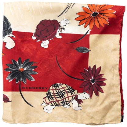 Vintage 2000s Burberry Floral Turtle Print Silk Scarf