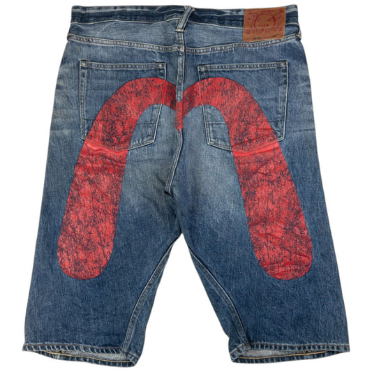 Vintage Evisu Painted Daicock Japanese Denim Shorts Size W35