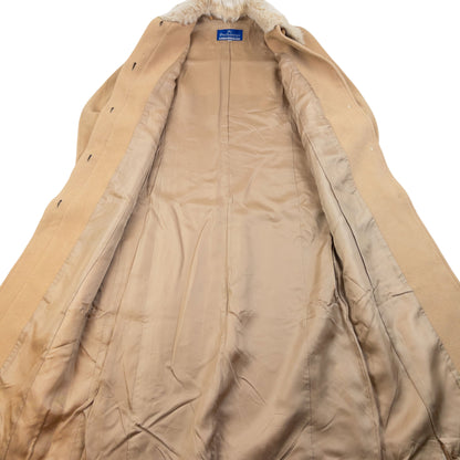 Vintage 90s Burberry Fur Collar Longline Wool Jacket Womens Size M
