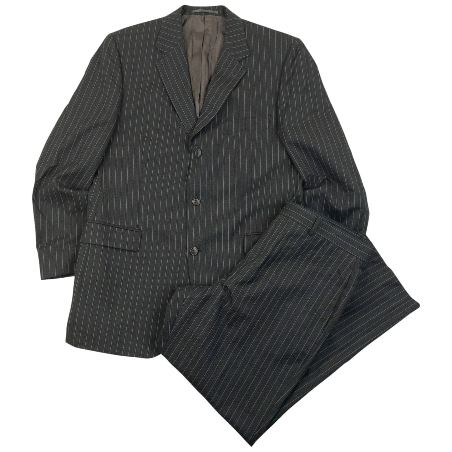 Vintage 90s YSL Yves Saint Laurent Pinstripe Jacket & Trousers Wool Suit Set Size XL