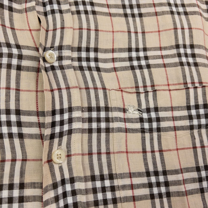 Vintage Burberry Linen Nova Check Long Sleeve Button Up Shirt Size L