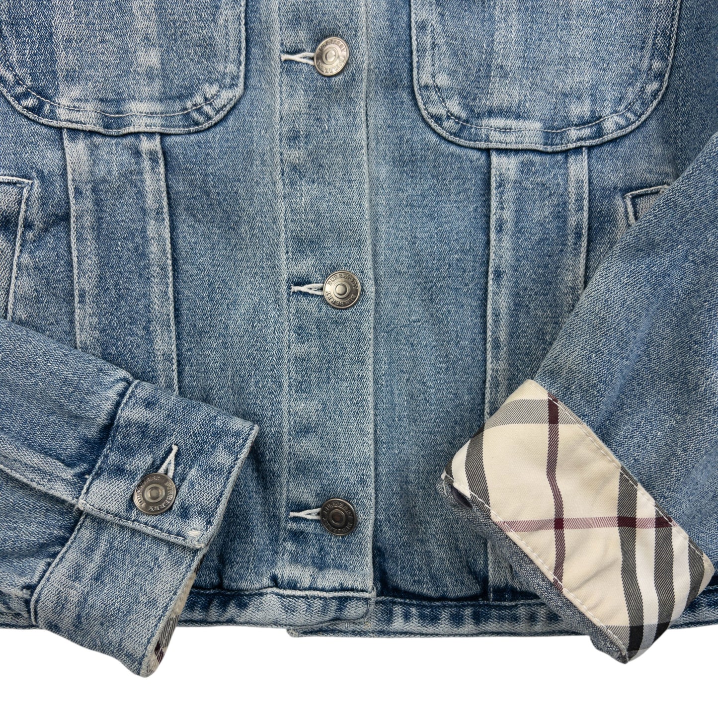 Vintage 2000s Burberry Nova Check Cuff Denim Jacket Womens Size XS