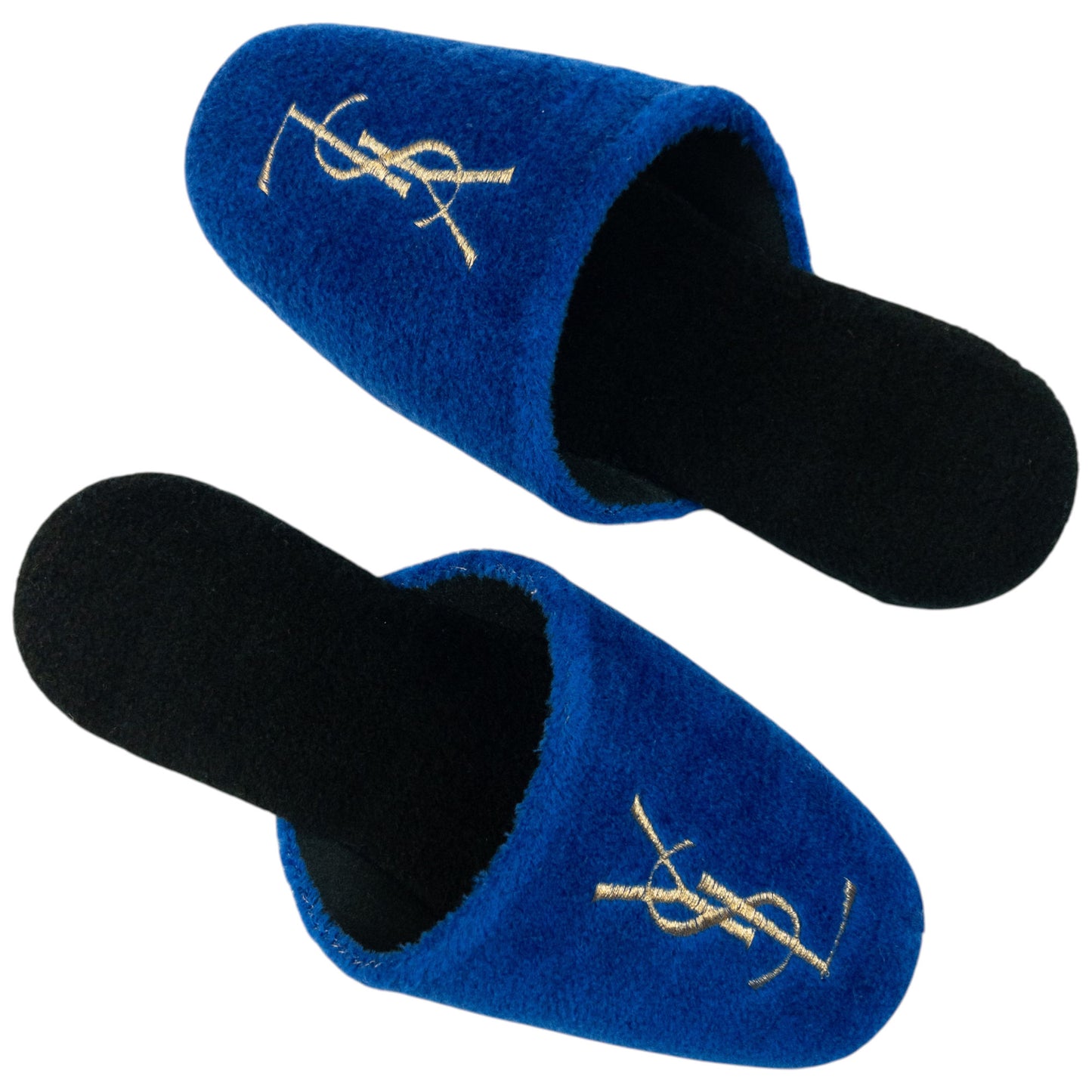 Vintage 80s YSL Yves Saint Laurent Embroidered Fleece Slippers Womens Size 6