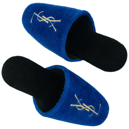 Vintage 80s YSL Yves Saint Laurent Embroidered Fleece Slippers Womens Size 6
