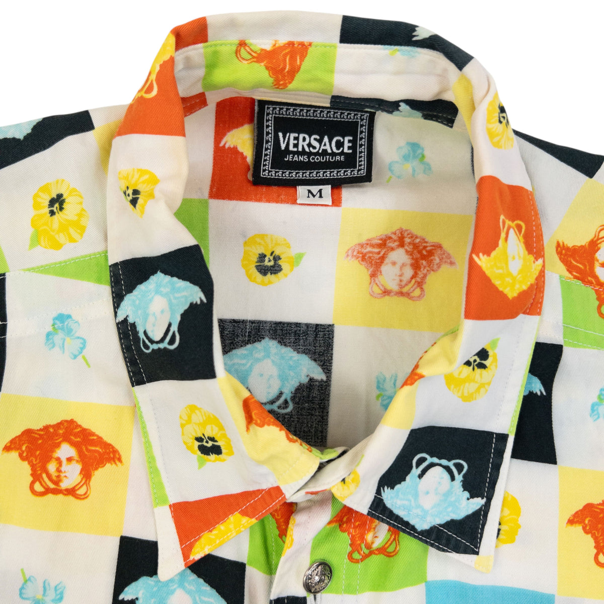 Vintage 90s Versace Jeans Couture Monogram Medusa Button Up Shirt Size L