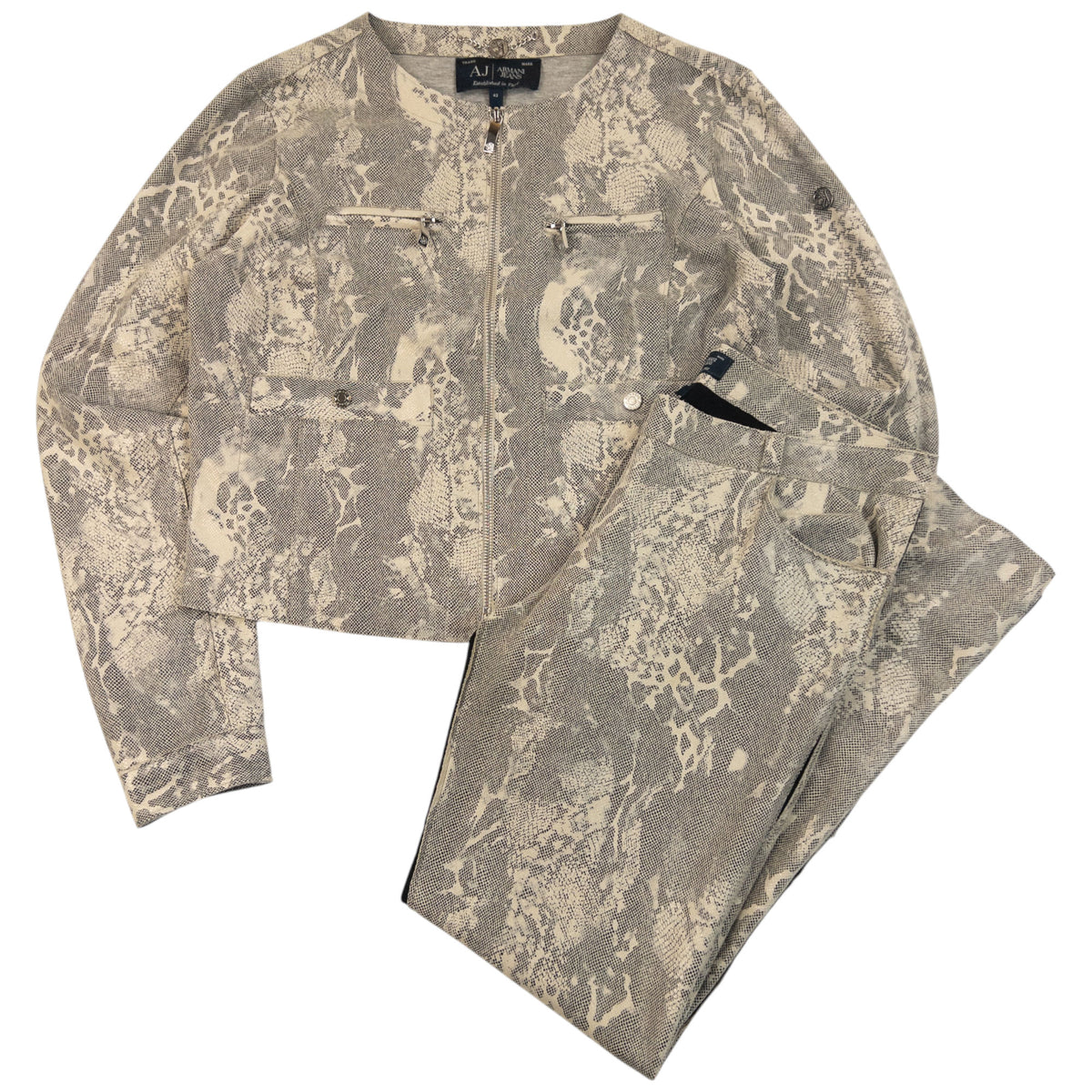 Vintage 2000s Armani Jeans Snakeskin Pattern Jacket & Trousers Set Womens Size L
