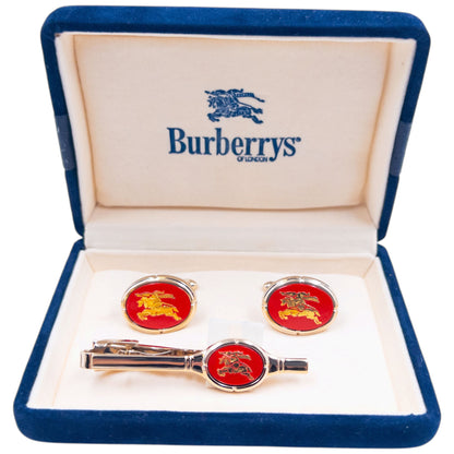 Vintage 90s Burberry Cufflinks & Tie Clip Set