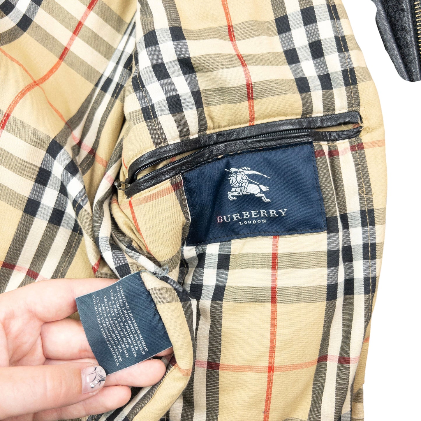 Vintage 2000s Burberry Nova Check Lined Leather Duffle Jacket Size XL