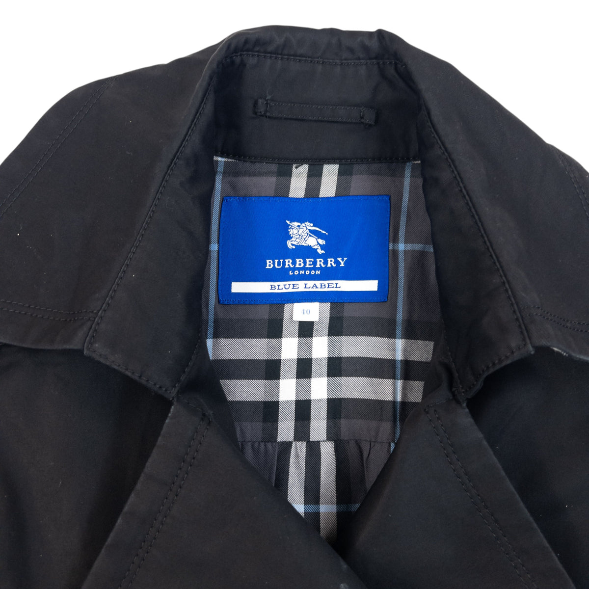 Vintage 2000s Burberry Blue Label Nova Check Lined Trench Jacket in black, photo 4