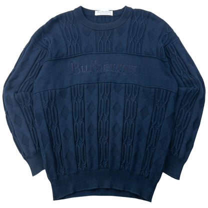 Vintage 90s Burberry Embroidered Knit Jumper Size M