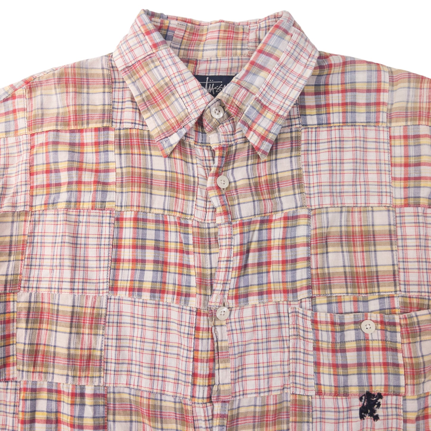 Vintage Stussy Patchwork Long Sleeve Button Up Shirt Size M