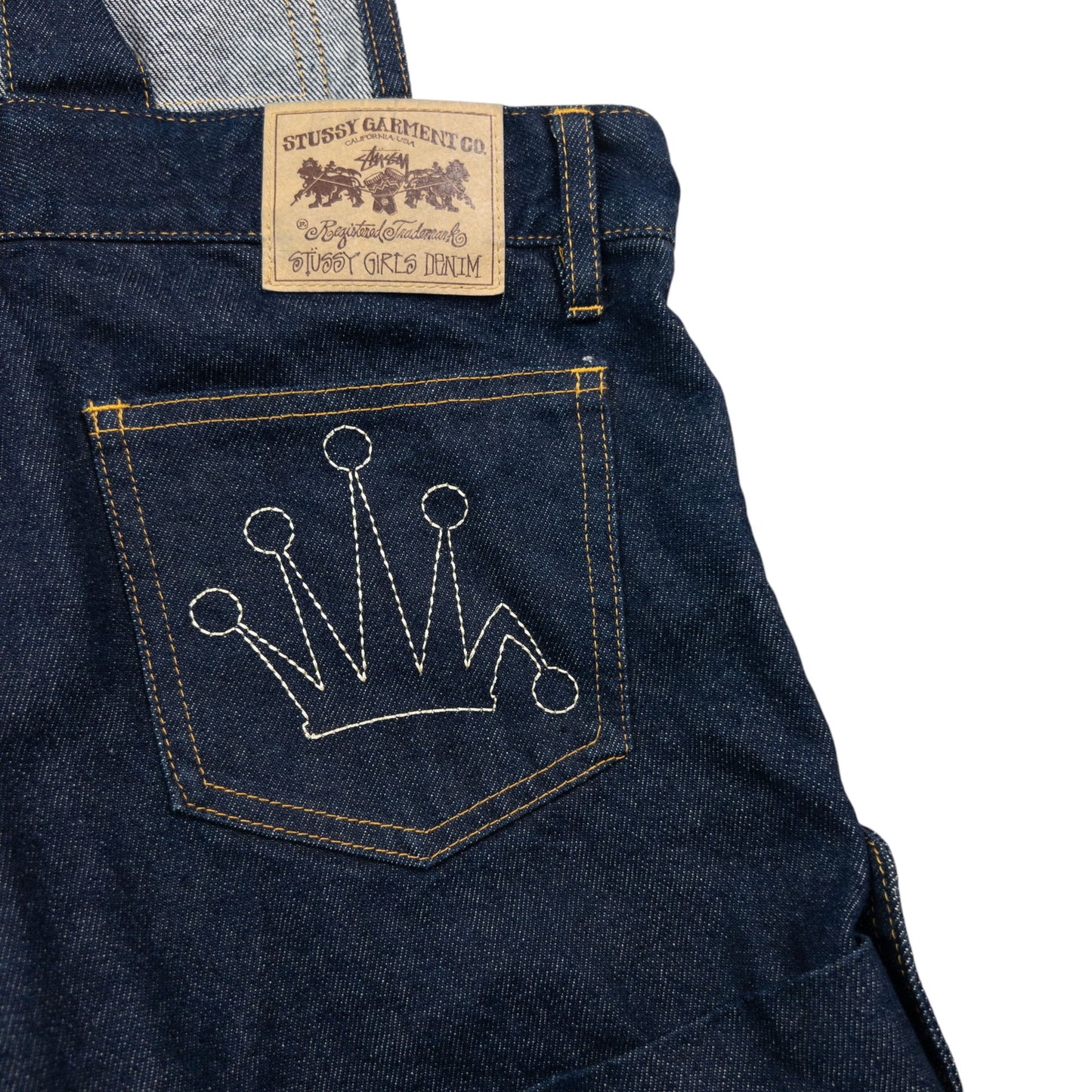 Vintage Stussy Embroidered Denim Short Dungarees Womens Size M